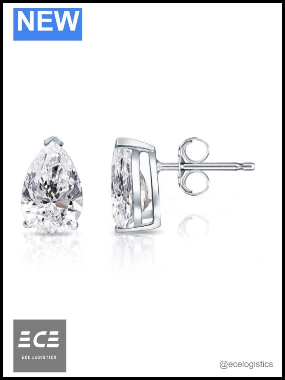 Lab Grown Diamond Pear Stud Earrings 14k White Gold V-End Prong Push Back